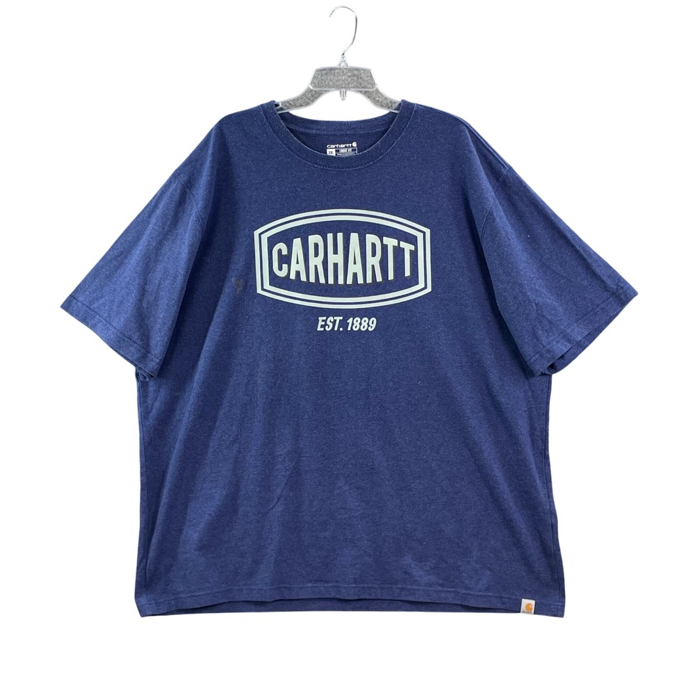 Carhartt Graphic T-Shirt Mens 2XL Blue Heathered Logo Loose Fit Short Sleeve‎